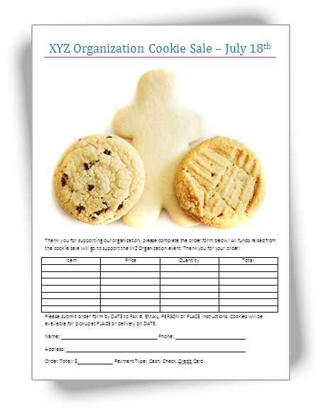 bake sale order form