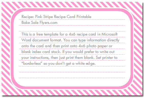 Microsoft Recipe Card Template from bakesaleflyers.com